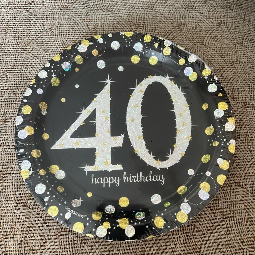 40th Birthday Glitter Candles 4 0 Silver And 40 Th Happy Birthday Plates 8 Pcs